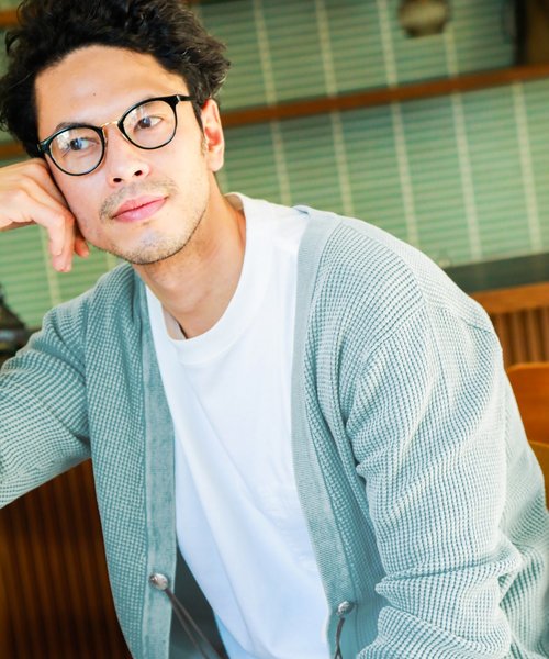 BAYFLOW（ベイフロー）の「コットンリネンワッフルコンチョカーディガン（カーディガン/ボレロ・メンズ・ベージュ/ライトブルー/ピンク・MEDIUM/LARGE）」の2枚目の写真