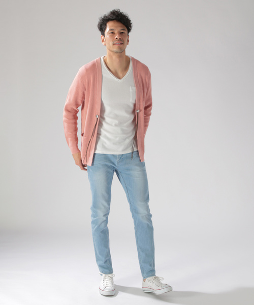 BAYFLOW（ベイフロー）の「コットンリネンワッフルコンチョカーディガン（カーディガン/ボレロ・メンズ・ベージュ/ライトブルー/ピンク・MEDIUM/LARGE）」の11枚目の写真