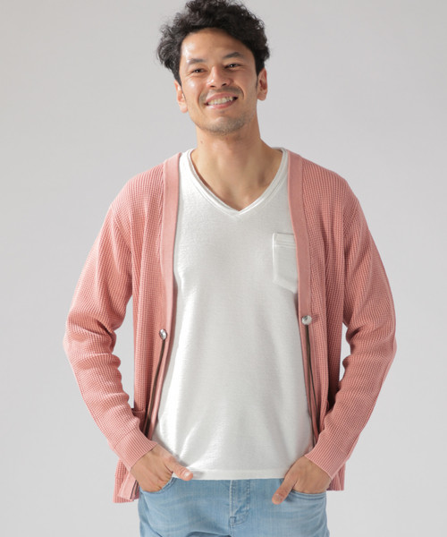 BAYFLOW（ベイフロー）の「コットンリネンワッフルコンチョカーディガン（カーディガン/ボレロ・メンズ・ベージュ/ライトブルー/ピンク・MEDIUM/LARGE）」の12枚目の写真