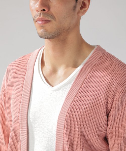 BAYFLOW（ベイフロー）の「コットンリネンワッフルコンチョカーディガン（カーディガン/ボレロ・メンズ・ベージュ/ライトブルー/ピンク・MEDIUM/LARGE）」の16枚目の写真