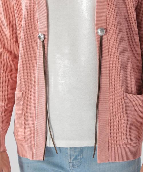 BAYFLOW（ベイフロー）の「コットンリネンワッフルコンチョカーディガン（カーディガン/ボレロ・メンズ・ベージュ/ライトブルー/ピンク・MEDIUM/LARGE）」の4枚目の写真