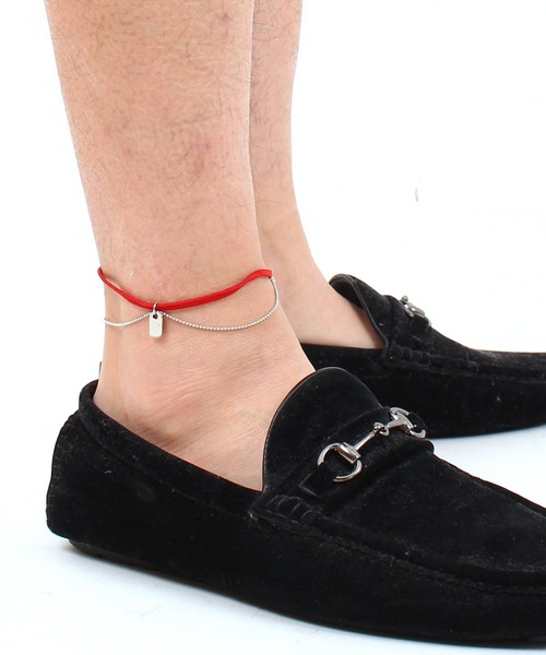 TopIsm（トップイズム）の「スウェード&チェーンプレートアンクレット（アンクレット・メンズ・ブラック/ネイビー/レッド/グリーン・F）」の5枚目の写真