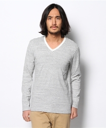 BEAUTY&YOUTH UNITED ARROWS | BY フライス ボーダー Vネック ロングスリーブ カットソー◆(Tシャツ/カットソー)