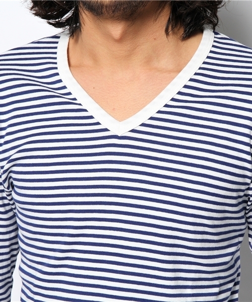 BEAUTY&YOUTH UNITED ARROWS(ビューティーアンドユースユナイテッドアローズ)の「BY フライス ボーダー Vネック ロングスリーブ カットソー◆(Tシャツ/カットソー・メンズ・ブラック/ロイヤルブルー/グレー・LARGE/SMALL/MEDIUM/X-LARGE)」の7枚目の写真