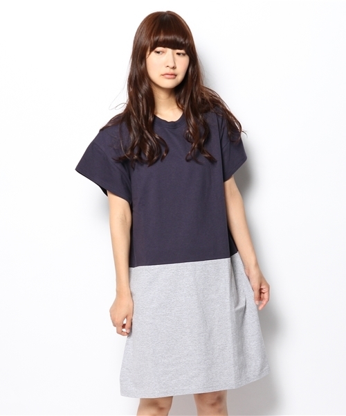 BEAMS BOY（ビームスボーイ）の「les Briqu’a braque / バイカラー ビッグドレス（ワンピース・レディース・グレー/ネイビー・ONE SIZE）」の7枚目の写真