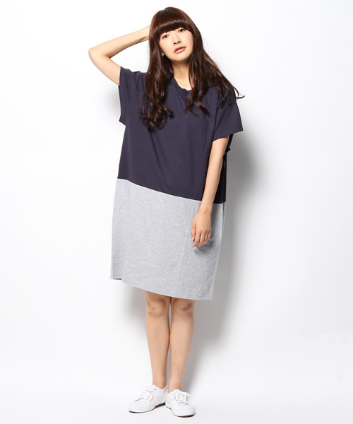 BEAMS BOY（ビームスボーイ）の「les Briqu’a braque / バイカラー ビッグドレス（ワンピース・レディース・グレー/ネイビー・ONE SIZE）」の12枚目の写真