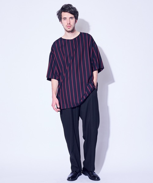 CASPER JOHN（キャスパージョン）の「Big Silhouette Stripe T-shirts/ビッグシルエットストライプＴシャツ（Tシャツ/カットソー・メンズ・ブラック/ネイビー・マルチサイズ）」の16枚目の写真