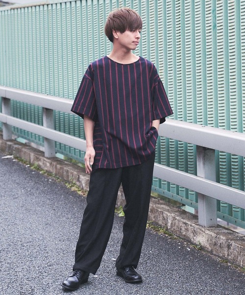CASPER JOHN（キャスパージョン）の「Big Silhouette Stripe T-shirts/ビッグシルエットストライプＴシャツ（Tシャツ/カットソー・メンズ・ブラック/ネイビー・マルチサイズ）」の10枚目の写真