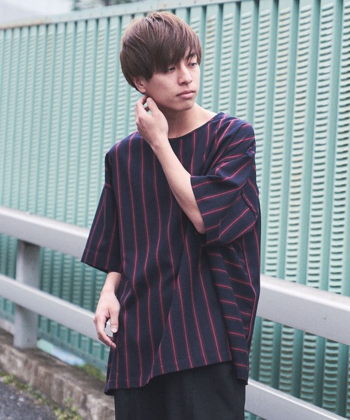 CASPER JOHN（キャスパージョン）の「Big Silhouette Stripe T-shirts/ビッグシルエットストライプＴシャツ（Tシャツ/カットソー・メンズ・ブラック/ネイビー・マルチサイズ）」の12枚目の写真