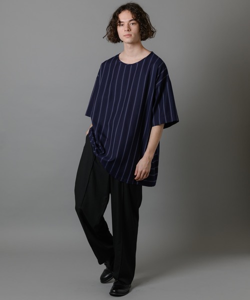 CASPER JOHN（キャスパージョン）の「Big Silhouette Stripe T-shirts/ビッグシルエットストライプＴシャツ（Tシャツ/カットソー・メンズ・ブラック/ネイビー・マルチサイズ）」の7枚目の写真