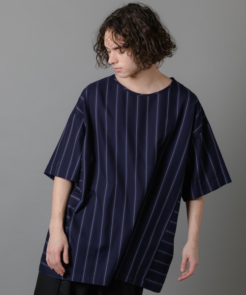 CASPER JOHN（キャスパージョン）の「Big Silhouette Stripe T-shirts/ビッグシルエットストライプＴシャツ（Tシャツ/カットソー・メンズ・ブラック/ネイビー・マルチサイズ）」の8枚目の写真