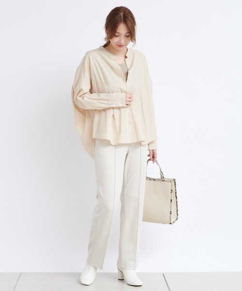 DouDou（ドゥドゥ）の「ポンチピンタックパンツ（その他パンツ・レディース・ブラック/アイボリー/グレイッシュベージュ・38/36）」の5枚目の写真