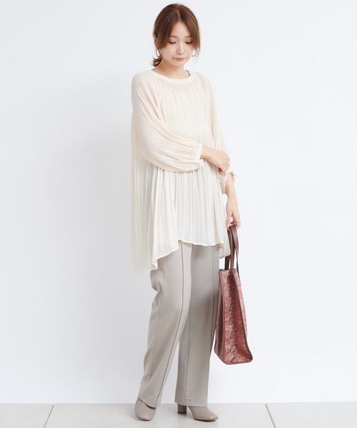 DouDou（ドゥドゥ）の「ポンチピンタックパンツ（その他パンツ・レディース・ブラック/アイボリー/グレイッシュベージュ・38/36）」の21枚目の写真