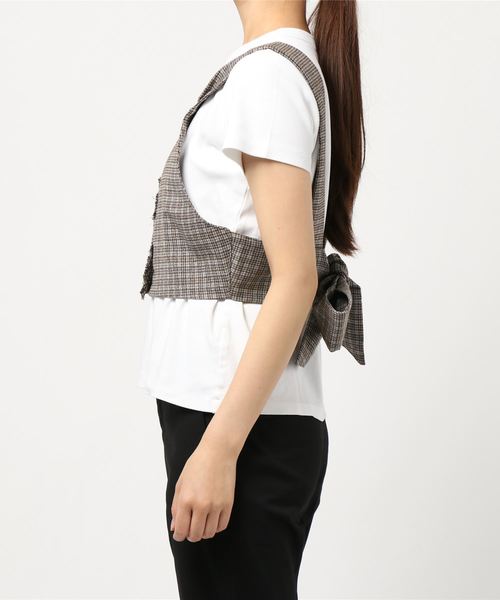 flower(フラワー)の「チェックリボンビスチェ(シャツ/ブラウス・レディース・ブラウン/ベージュ・FREE)」の3枚目の写真