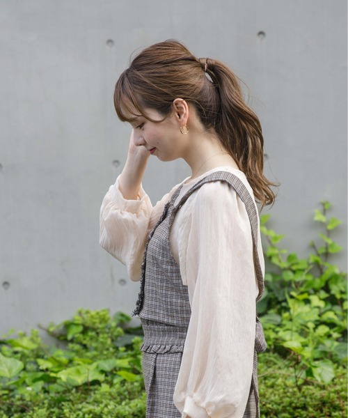 flower(フラワー)の「チェックリボンビスチェ(シャツ/ブラウス・レディース・ブラウン/ベージュ・FREE)」の6枚目の写真