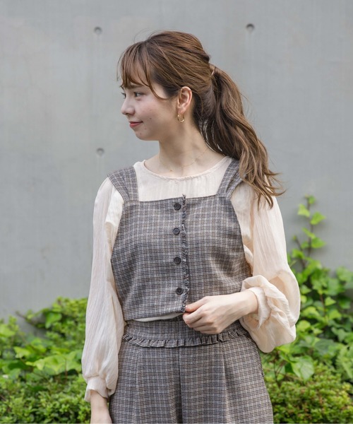 flower(フラワー)の「チェックリボンビスチェ(シャツ/ブラウス・レディース・ブラウン/ベージュ・FREE)」の5枚目の写真