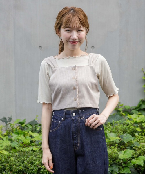 flower(フラワー)の「チェックリボンビスチェ(シャツ/ブラウス・レディース・ブラウン/ベージュ・FREE)」の16枚目の写真