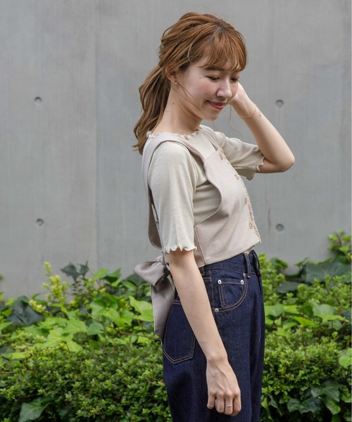 flower(フラワー)の「チェックリボンビスチェ(シャツ/ブラウス・レディース・ブラウン/ベージュ・FREE)」の18枚目の写真