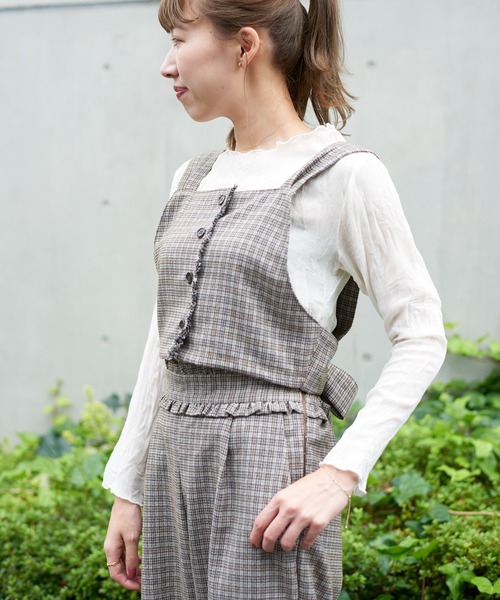 flower(フラワー)の「チェックリボンビスチェ(シャツ/ブラウス・レディース・ブラウン/ベージュ・FREE)」の12枚目の写真