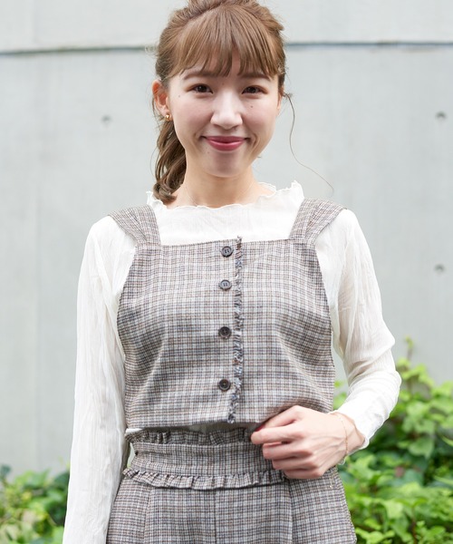 flower(フラワー)の「チェックリボンビスチェ(シャツ/ブラウス・レディース・ブラウン/ベージュ・FREE)」の11枚目の写真