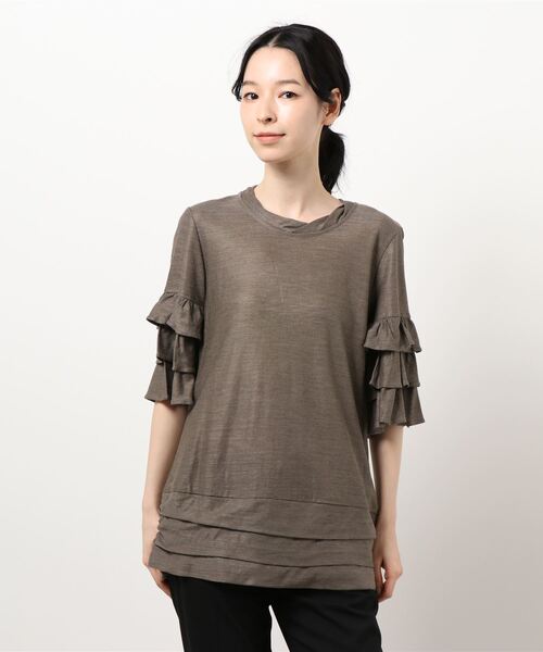 GGD（ジージーディー）の「HAVE A NICE TRIP / ハヴァナイストリップ　ウォッシャブルアサカサネスリーブヒネリクルー（Tシャツ/カットソー・レディース・ベージュ/サンドグレー/カーキ・M/LL/L）」の3枚目の写真