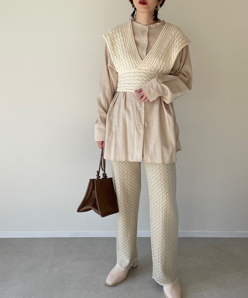 y/m by misato(イムバイミサト)の「アクリルジャガードストレートパンツ(その他パンツ・レディース・ベージュ/オフホワイト・FREE)」の6枚目の写真