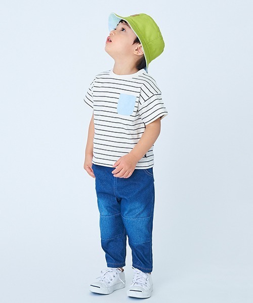 petit main（プティマイン）の「カットデニム9分丈パンツ（デニムパンツ・キッズ・ライトブルー/ブルー・80ｃｍ/90cm/130cm/120cm/100cm/110cm）」の2枚目の写真