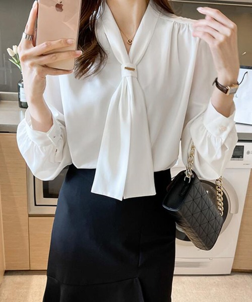 Ulysses（ユリシス）の「ボウタイブラウス（シャツ/ブラウス・レディース・ホワイト/グレー/キャメル/カーキ/ライトピンク/ブラック/イエロー・M/L）」の20枚目の写真