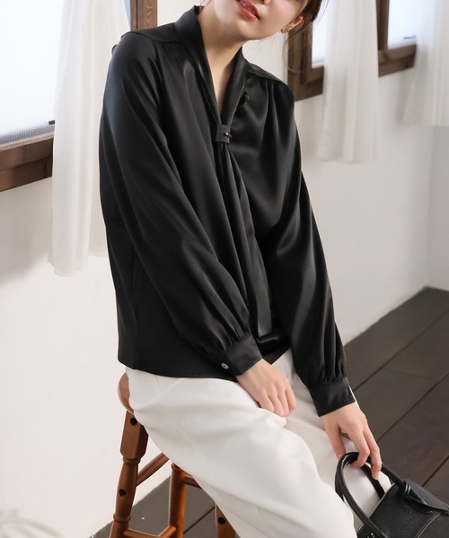 Ulysses（ユリシス）の「ボウタイブラウス（シャツ/ブラウス・レディース・ホワイト/グレー/キャメル/カーキ/ライトピンク/ブラック/イエロー・M/L）」の19枚目の写真