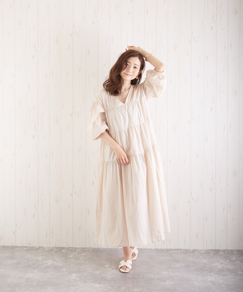 Wefst（ウェスト）の「【Wefst】60Sローンティアード2wayワンピース（ワンピース・レディース・ブラック/オフホワイト/グリーン/ラベンダー/ライトベージュ/グレイッシュベージュ・FREE）」の4枚目の写真