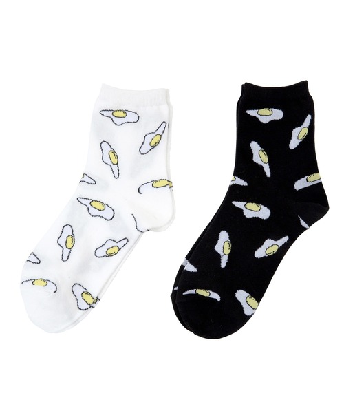 PUNYUS（プニュズ）の「目玉焼き総柄ソックス（ソックス/靴下・レディース・ホワイト/ブラック・FREE）」の4枚目の写真