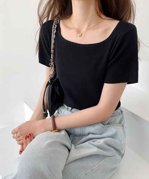 MAISON DE THERESE(メゾン ド テレーズ)の「スクエアネックハーフスリーブTシャツ(Tシャツ/カットソー・レディース・ブラック/ホワイト/イエロー・M)」の6枚目の写真