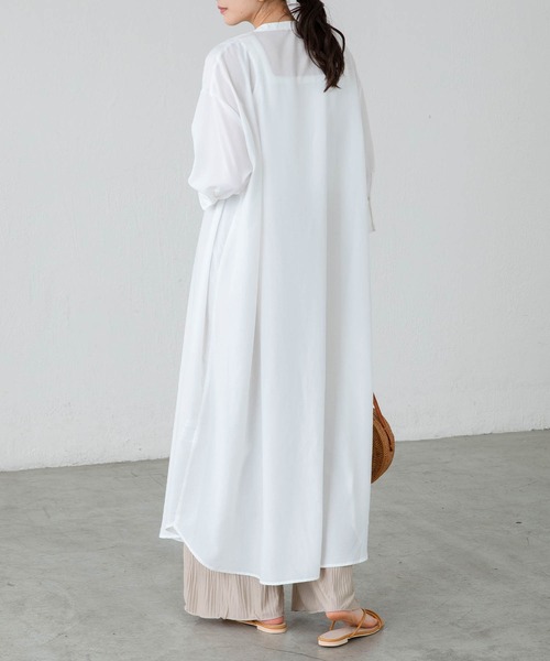 BONLECILL（ボンルシール）の「ピンタック ボザム 五分袖 シアーシャツ ワンピース（シャツワンピース・レディース・ブラック/ベージュ/オフホワイト/ライトグリーン・FREE）」の10枚目の写真