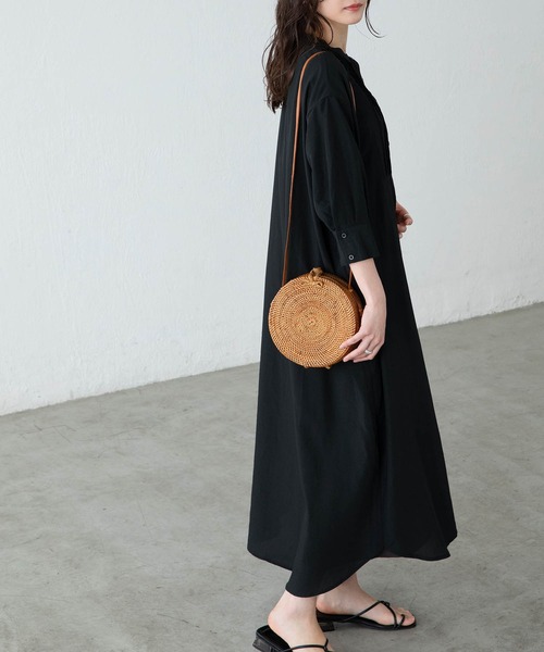 BONLECILL（ボンルシール）の「ピンタック ボザム 五分袖 シアーシャツ ワンピース（シャツワンピース・レディース・ブラック/ベージュ/オフホワイト/ライトグリーン・FREE）」の13枚目の写真