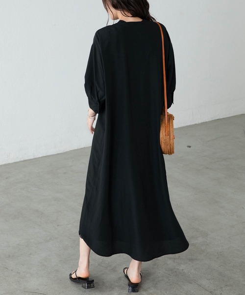 BONLECILL（ボンルシール）の「ピンタック ボザム 五分袖 シアーシャツ ワンピース（シャツワンピース・レディース・ブラック/ベージュ/オフホワイト/ライトグリーン・FREE）」の14枚目の写真