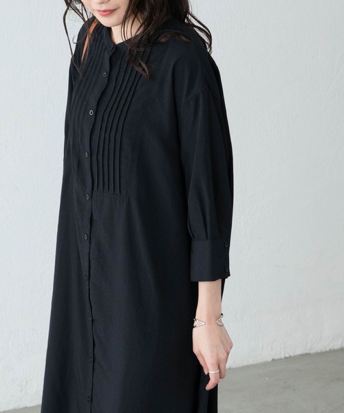 BONLECILL（ボンルシール）の「ピンタック ボザム 五分袖 シアーシャツ ワンピース（シャツワンピース・レディース・ブラック/ベージュ/オフホワイト/ライトグリーン・FREE）」の15枚目の写真