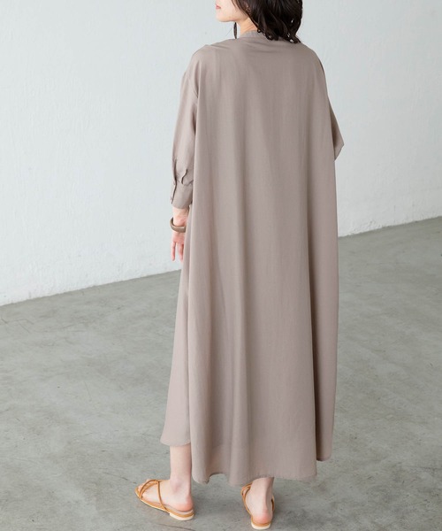 BONLECILL（ボンルシール）の「ピンタック ボザム 五分袖 シアーシャツ ワンピース（シャツワンピース・レディース・ブラック/ベージュ/オフホワイト/ライトグリーン・FREE）」の18枚目の写真