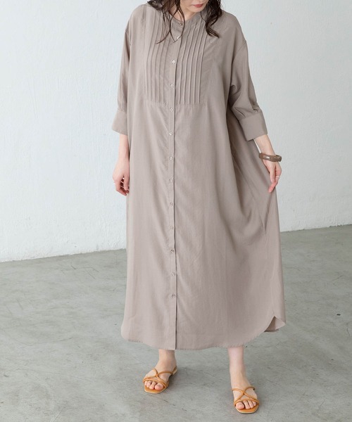 BONLECILL（ボンルシール）の「ピンタック ボザム 五分袖 シアーシャツ ワンピース（シャツワンピース・レディース・ブラック/ベージュ/オフホワイト/ライトグリーン・FREE）」の17枚目の写真