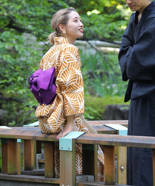 美品　FREAK'S STORE　浴衣3点セット　浴衣・帯・下駄　ネイビー 美品 FREAK'S STORE 浴衣3点セット 浴衣・帯・下駄 ネイビー