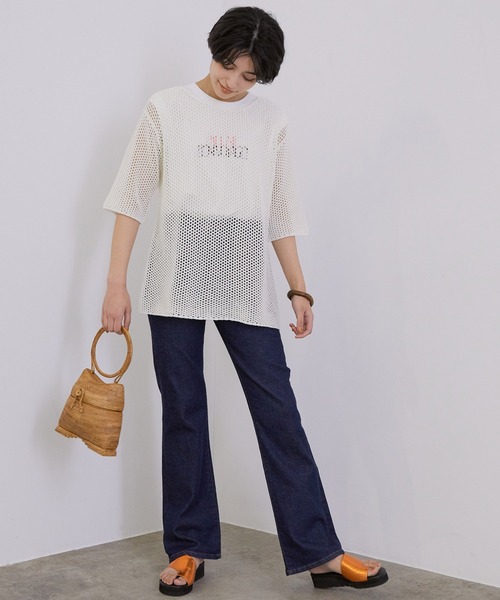 MADEMOISELLE ROPE'（マドモアゼル ロペ）の「【秋まで使える】メッシュオーバーTシャツ（Tシャツ/カットソー・レディース・ベージュ/オフホワイト・38）」の3枚目の写真