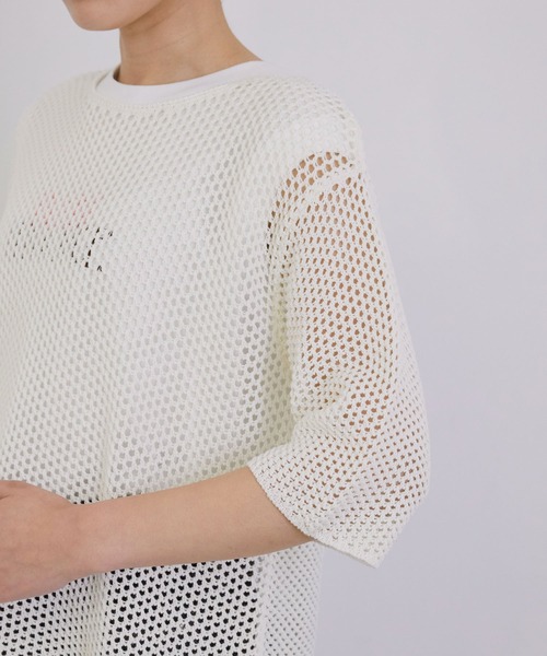 MADEMOISELLE ROPE'（マドモアゼル ロペ）の「【秋まで使える】メッシュオーバーTシャツ（Tシャツ/カットソー・レディース・ベージュ/オフホワイト・38）」の8枚目の写真