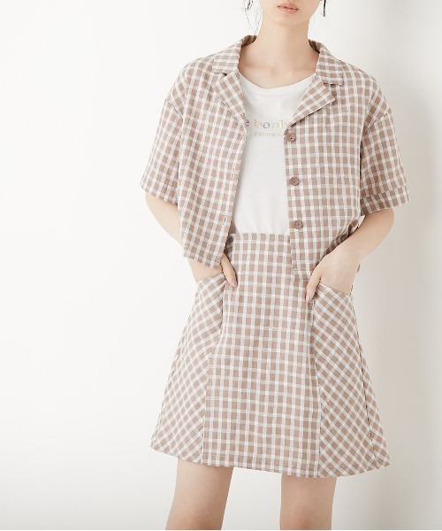 OLIVE des OLIVE（オリーブデオリーブ）の「夏マスト！setupミニスカート（スカート・レディース・ベージュ/ライトブラウン/ワンウォッシュ・FREE）」の6枚目の写真