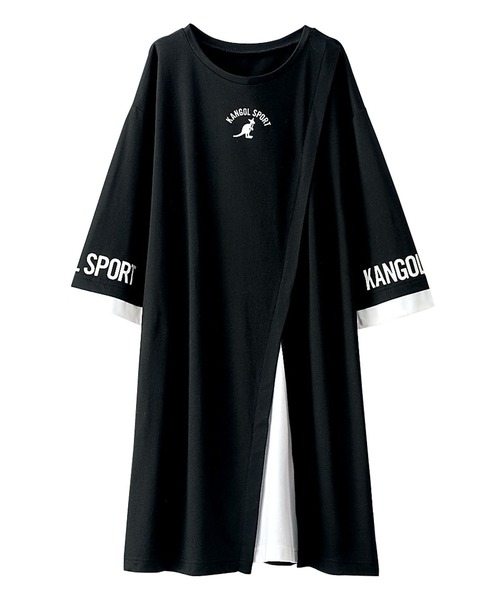 KANGOL SPORT（カンゴールスポーツ）の「＜ＫＡＮＧＯＬ　ＳＰＯＲＴ＞重ね着風レイヤードチュニック（チュニック・レディース・ブラック/カーキ/杢グレー/ブルーグレー・MEDIUM/X-LARGE/LARGE）」の5枚目の写真