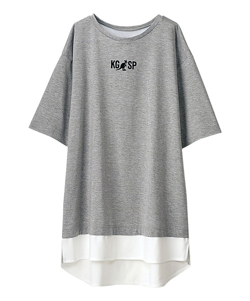 KANGOL SPORT（カンゴールスポーツ）の「＜ＫＡＮＧＯＬ　ＳＰＯＲＴ＞重ね着風レイヤードチュニック（チュニック・レディース・ブラック/カーキ/杢グレー/ブルーグレー・MEDIUM/X-LARGE/LARGE）」の6枚目の写真
