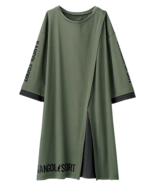 KANGOL SPORT（カンゴールスポーツ）の「＜ＫＡＮＧＯＬ　ＳＰＯＲＴ＞重ね着風レイヤードチュニック（チュニック・レディース・ブラック/カーキ/杢グレー/ブルーグレー・MEDIUM/X-LARGE/LARGE）」の7枚目の写真