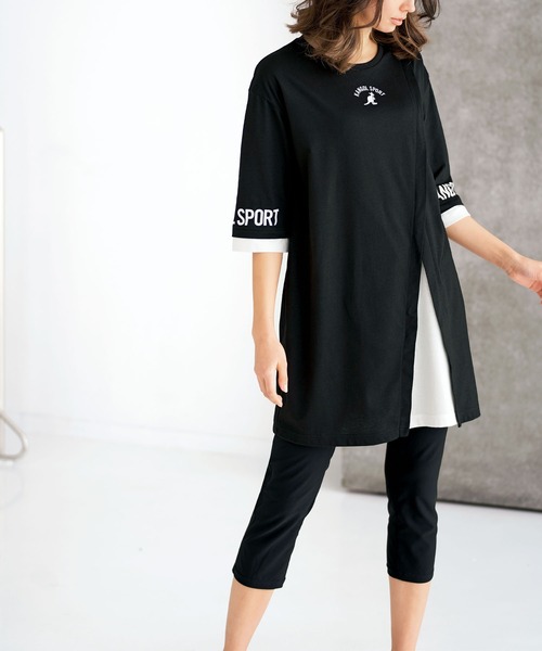 KANGOL SPORT（カンゴールスポーツ）の「＜ＫＡＮＧＯＬ　ＳＰＯＲＴ＞重ね着風レイヤードチュニック（チュニック・レディース・ブラック/カーキ/杢グレー/ブルーグレー・MEDIUM/X-LARGE/LARGE）」の9枚目の写真