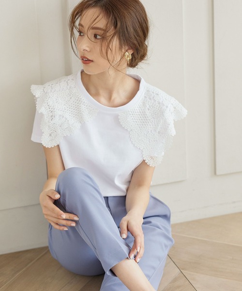 KOBE LETTUCE（コウベレタス）の「レースビッグ襟付き半袖カットソーTシャツ（Tシャツ/カットソー・レディース・オフホワイト・FREE）」の3枚目の写真