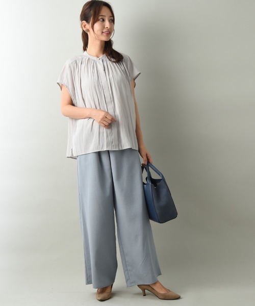 INTERPLANET（インタープラネット）の「パウダーサテンギャザーブラウス（シャツ/ブラウス・レディース・ネイビー/モカ/ラベンダー/グレイッシュベージュ・FREE）」の10枚目の写真