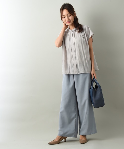 INTERPLANET（インタープラネット）の「パウダーサテンギャザーブラウス（シャツ/ブラウス・レディース・ネイビー/モカ/ラベンダー/グレイッシュベージュ・FREE）」の11枚目の写真