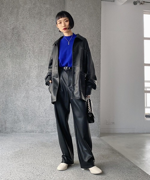 PAGEBOY（ページボーイ）の「フェイクレザーステッチパンツ（その他パンツ・レディース・ブラック/ブラウン系その他/アイボリー・SMALL/MEDIUM）」の8枚目の写真